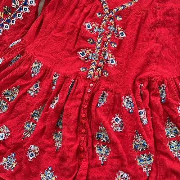 Free People Red Arianna Embroidered Tunic/ Dress size XS - Picture 9 of 10